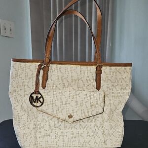 Michael Kors White and Brown Tote Bag